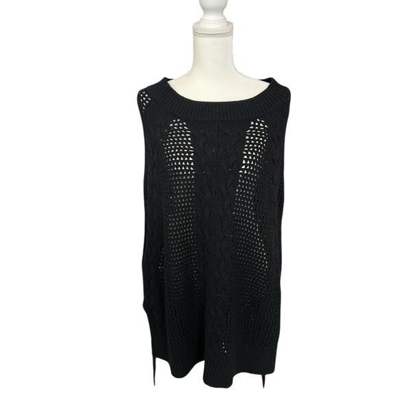 Allsaints Open Knit Erbus Black Pullover Hi Low Cape Size 4 - 6 Small - Picture 2 of 11